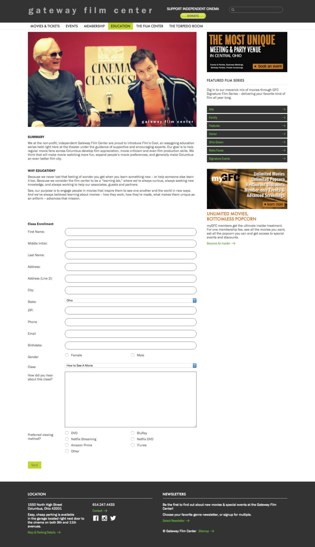 The Gateway Film Center Website